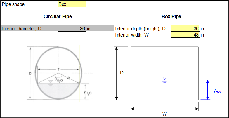 Step 1 of Steel and Aluminum Pipe worksheet: Box pipe dimensions.